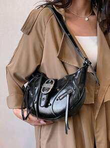 1pc Fashionable Armpit Bag With Rivet Decoration