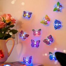 Papillon lumineux LED 3D stéréoscopique à deux couches ailes double, 2 pièces/6 pièces/9 pièces/18 pièces avec adhésif pour décoration murale/maison/festival de maison