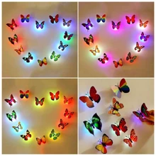 Papillon lumineux LED 3D stéréoscopique à deux couches ailes double, 2 pièces/6 pièces/9 pièces/18 pièces avec adhésif pour décoration murale/maison/festival de maison