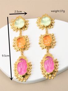 1 对复古金属几何不对称亚克力吊坠耳环，适合女性日常和度假佩戴 - 金黃色 - 查看 3