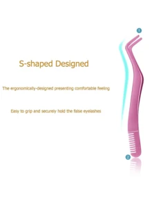 1 pieza 2 en 1 Rizador de pestañas Herramienta , Pestañas Herramienta Peine Pestañas postizas , profesional Pinzas para pestañas Utensilio para aplicar algo - Púrpura malva - Ver 3