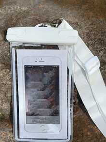 1 pieza Bolsa impermeable para teléfono celular con correa ancha, bolsa de secado de pantalla táctil transparente portátil para hombres, mujeres, actividades al aire libre, playa, piscina, mar, deportes acuáticos, viajes, campamentos, estuche para teléfono, cartera para vacaciones de verano - Blanco - Ver 5