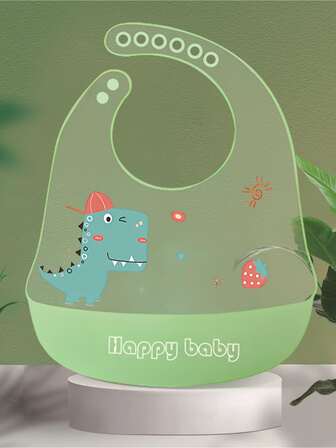 1pc Baby Silicone Waterproof Bib With Cartoon Dinosaur Design, Suitable For Daily Use During Eating