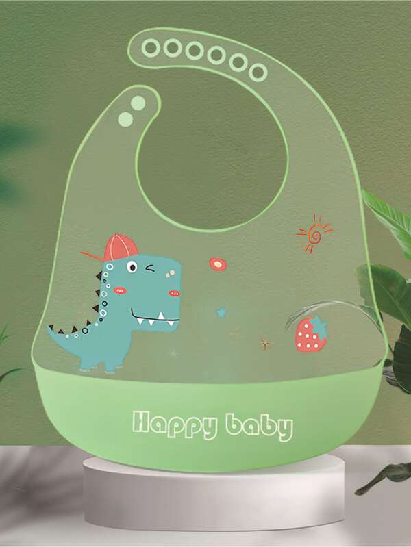 1pc Baby Silicone Waterproof Bib With Cartoon Dinosaur Design, Suitable For Daily Use During Eating