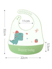 1入組嬰兒矽膠防水圍兜帶卡通恐龍設計,合適的適用於日常使用吃 - 綠色 - 查看 3