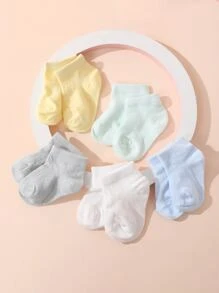 5 Pares De Calcetines Para Bebé En Color Sólido De Malla Transpirable - Multicolor - Ver 1