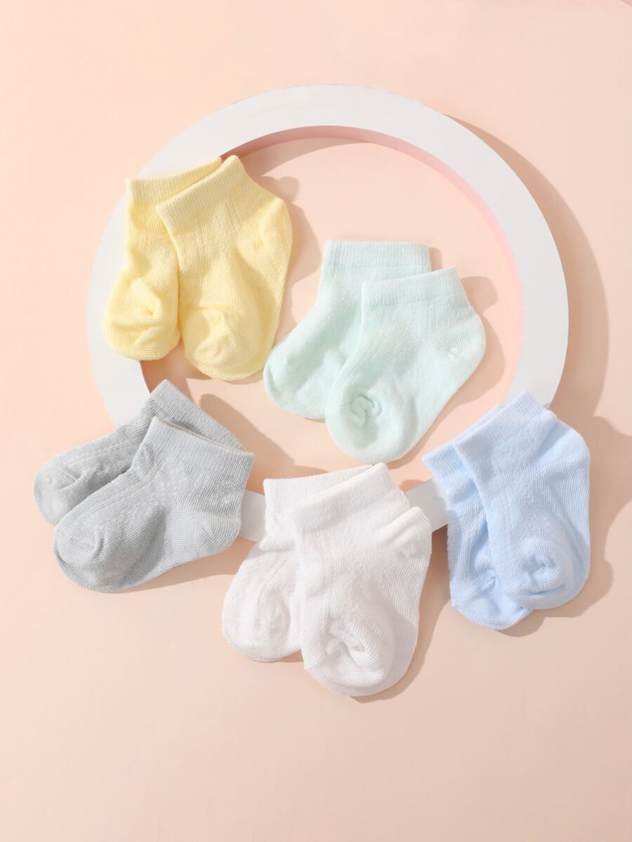 5 Pares De Calcetines Para Bebé En Color Sólido De Malla Transpirable - Multicolor - Ver 1