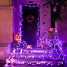 JMEXSUSS Connectable 100 LED Purple Halloween Lights Indoor, 8 Modes Plug In Purple Christmas String Lights Clear Wire, 33ft Christmas Tree Light Outdoor For Halloween Tree, Garden, Bedroom - 紫色 - 查看 6