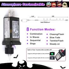 JMEXSUSS Connectable 100 LED Purple Halloween Lights Indoor, 8 Modes Plug In Purple Christmas String Lights Clear Wire, 33ft Christmas Tree Light Outdoor For Halloween Tree, Garden, Bedroom - 紫色 - 查看 7