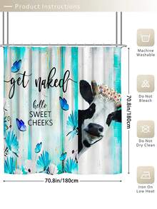 1 pieza rústico vaca Cortina de ducha país occidental país gracioso vaca de madera verde azulado cuarto de baño Cortina Set casa de campo floral con margarita de baño Cortina tejido de tela cuarto de baño adorno con 12 ganchos - Multicolor - Ver 4