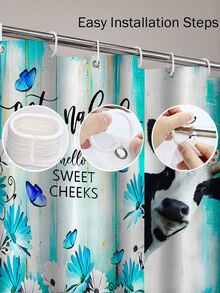 1 pieza rústico vaca Cortina de ducha país occidental país gracioso vaca de madera verde azulado cuarto de baño Cortina Set casa de campo floral con margarita de baño Cortina tejido de tela cuarto de baño adorno con 12 ganchos - Multicolor - Ver 3