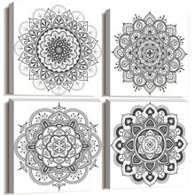 Black and white art Decorative pattern Canvas Wall Art for Living Room Bedroom wall decor Bathroom decorations,4 piece Modern Home decoration inspirational wall paintings Posters Pictures artwork