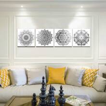 Black and white art Decorative pattern Canvas Wall Art for Living Room Bedroom wall decor Bathroom decorations,4 piece Modern Home decoration inspirational wall paintings Posters Pictures artwork