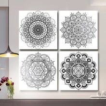 Black and white art Decorative pattern Canvas Wall Art for Living Room Bedroom wall decor Bathroom decorations,4 piece Modern Home decoration inspirational wall paintings Posters Pictures artwork