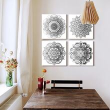 Black and white art Decorative pattern Canvas Wall Art for Living Room Bedroom wall decor Bathroom decorations,4 piece Modern Home decoration inspirational wall paintings Posters Pictures artwork