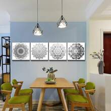 Black and white art Decorative pattern Canvas Wall Art for Living Room Bedroom wall decor Bathroom decorations,4 piece Modern Home decoration inspirational wall paintings Posters Pictures artwork