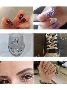 1 hộp Bằng phẳng Kim cương giả pha lê Tròn Ngọc Kim cương giả Trong sáng Bằng phẳng Trở lại 3 Hỗn hợp Kích thước Pha lê Tròn Ly Ngọc Và Sự hái quả Kim cương giả Bút - màu đen - Xem 3