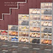 1 Miếng Đơn giản Nhựa Giày Hộp Với Tròn Hố , Hình trái tim Hố Sự phối hợp , Flip Che phủ Và Trong suốt - trắng - Xem 2