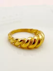 Mazuer 1pc 18K Gold Plated Vintage Style Water Drop Double Ended Ring, Stainless Steel Finger Ring For Men & Women, Daily Wear, Party, Gift
