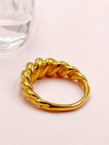 Mazuer 1pc 18K Gold Plated Vintage Style Water Drop Double Ended Ring, Stainless Steel Finger Ring For Men & Women, Daily Wear, Party, Gift