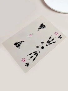 1 hoja de pegatina tatuaje con gemas en forma de cara de gato, huellas de gato rosas y patrón de rhinestone para decoración de ojos y fiestas - Multicolor - Ver 4