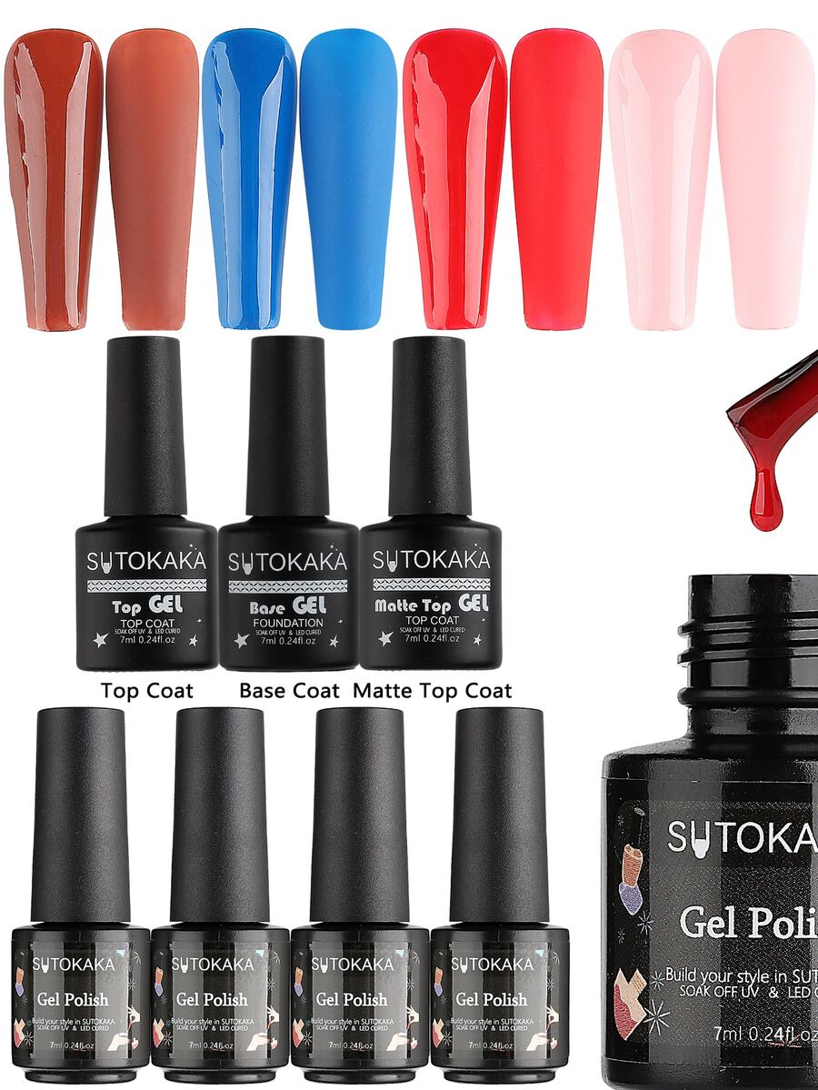 Juego de 4 esmaltes de uñas de gel de 0.2 fl oz, color pastel de verano, negro, blanco, plata y oro, kit de gel de uñas con 3 piezas de capa superior y base brillante y mate para decoración de uñas, diseño de salón, regalos de manicura para mujeres y niñas - Multicolor - Ver 1