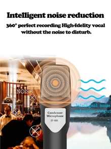 3.5mm 接口电脑录音现场卡拉 OK 降噪游戏视频会议电容麦克风 - 黑色 - 查看 6