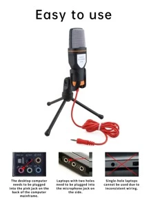 3.5mm 接口电脑录音现场卡拉 OK 降噪游戏视频会议电容麦克风 - 黑色 - 查看 3