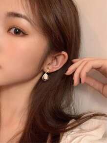 topshiny 1 对韩式简约猫眼石吊坠耳环，适合女士，可爱长款几何泪珠耳环，时尚珠宝配饰，适合日常装扮和派对 - 金黃色 - 查看 3