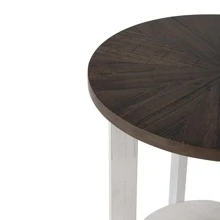 COZAYH Round Wood End Tables With Storage, Rustic Farmhouse Accent Table With Distressed Wood Top, Circle Table For Living Room, 24Dx24Wx24H In - 仿舊白色和棕色 - 查看 10