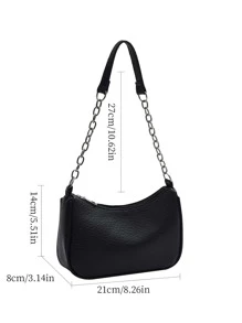 Bolso De Hombro Minimalista Vintage De Color Sólido De Moda - Negro - Ver 4