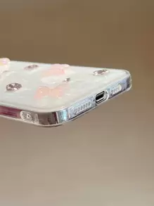 情人节 Iphone 16 透明防震手机壳，带滴胶、糖霜颜色、水钻和蝴蝶设计，兼容 IPhone15/15Plus/15Pro/15Promax - 無色 - 查看 5