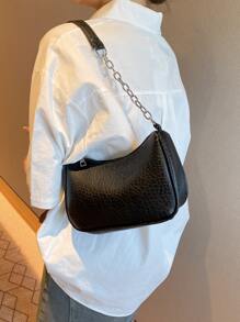 Bolso De Hombro Minimalista Vintage De Color Sólido De Moda - Negro - Ver 2