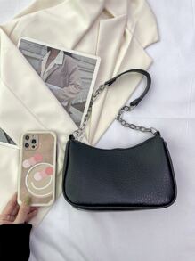 Bolso De Hombro Minimalista Vintage De Color Sólido De Moda - Negro - Ver 5