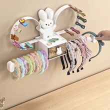 可愛兔子髮帶收納盒壁掛式兒童髮飾收納盒,領結,髮圈,頭帶掛鉤,無鑽孔 - 白色 - 查看 3