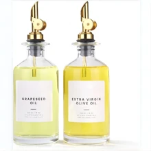 1 pezzo/2 pezzi Bottiglia in vetro da 350 ml (11,5 fl oz), 2 pezzi di erogatori inclinati dorati e set di 35 etichette per dispenser di olio d'oliva da cucina, dispenser di sciroppo per il caffè con erogatore a gravità inclinato, apertura e chiusura automatica, dispenser in vetro da cucina, bottiglia per olio d'oliva, set da 2 pezzi di bottiglie in vetro per olio d'oliva da 500 ml/17 once - Oro