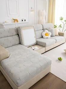1入組四季沙發套彈力長沙發軟墊,防滑截面長沙發覆蓋,截面沙發套保護適用於貓,寵物,兒童 - 淺灰色 - 查看 6