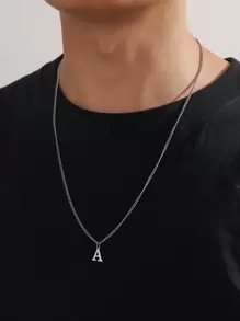 1入英文字母個性化吊墜項鍊,男士日常佩戴 - 銀色 - 查看 1