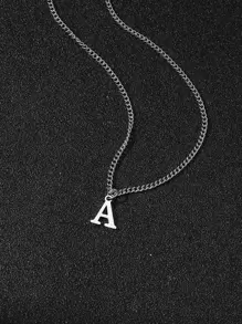 1入英文字母個性化吊墜項鍊,男士日常佩戴 - 銀色 - 查看 4