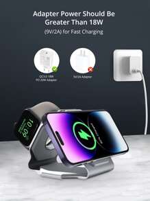 Bonola 可折疊三合一無線充電器，15w 磁性無線充電，相容於 Iphone 14/12/13/11/xs/xr/x/8、Apple Watch 8/se/ultra 和 Airpods Pro - 白色 - 查看 6