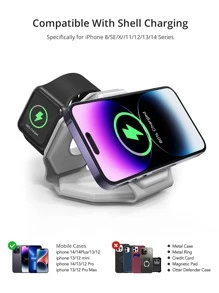 Bonola 可折疊三合一無線充電器，15w 磁性無線充電，相容於 Iphone 14/12/13/11/xs/xr/x/8、Apple Watch 8/se/ultra 和 Airpods Pro - 白色 - 查看 4