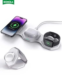 Bonola 可折疊三合一無線充電器，15w 磁性無線充電，相容於 Iphone 14/12/13/11/xs/xr/x/8、Apple Watch 8/se/ultra 和 Airpods Pro - 白色 - 查看 2