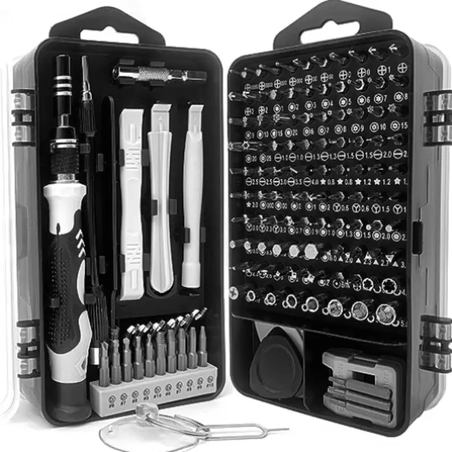 Set de destornilladores de precisión, 138 en 1 kit de herramientas profesional de reparación de computadoras con 117 brocas, compatible con portátil, PC, tableta, iPhone, iPad, PS4, coche RC y electrónica - Gris - Ver 1