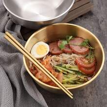 1pc Stainless Steel Bowl With Handle, Gold Portable Salad Bowl For Household