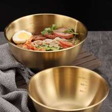 1pc Stainless Steel Bowl With Handle, Gold Portable Salad Bowl For Household