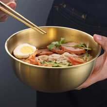 1pc Stainless Steel Bowl With Handle, Gold Portable Salad Bowl For Household