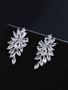 jealous young 1 Pair Luxury CZ Women Party Earrings with shining Marquise Cubic Zirconia Wedding Earrings Jewelry - Silver - View 4