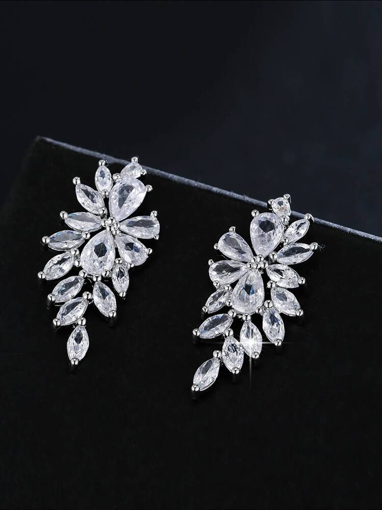 1 Par Luxo Zircônia Cúbica Mulheres Festa Brincos Com Brilhante Marquee Zircônia Cúbica Casamento Brincos Jóias - Prata - Visão 4