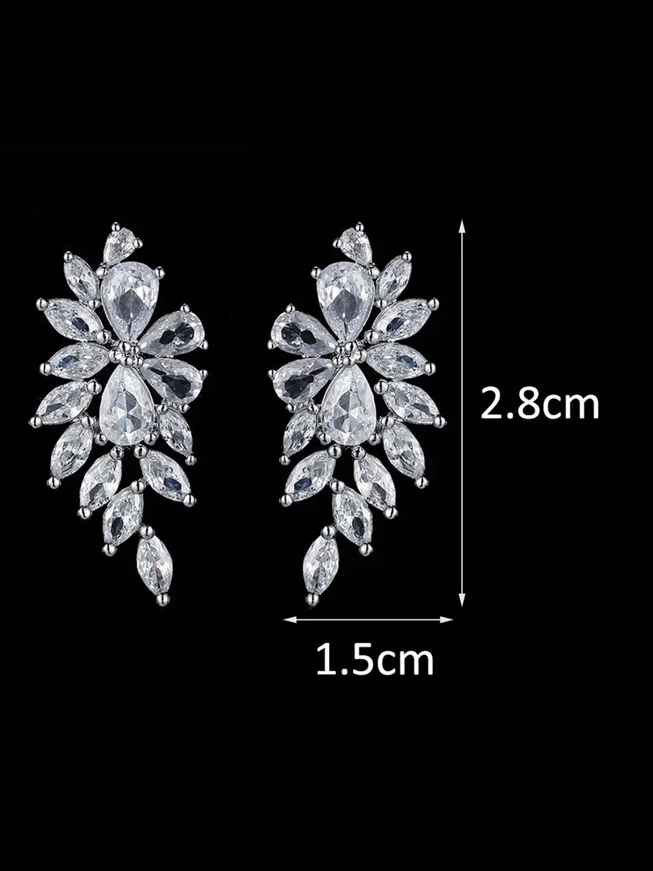 1 Par Luxo Zircônia Cúbica Mulheres Festa Brincos Com Brilhante Marquee Zircônia Cúbica Casamento Brincos Jóias - Prata - Visão 5