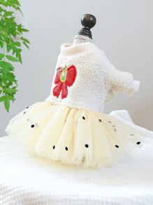 1pc Pet Clothes For Dog & Cat, Autumn & Winter, Warm & Comfortable, With D-ring & Sparkly Bowknot Mesh Skirt - Multicolor - View 5